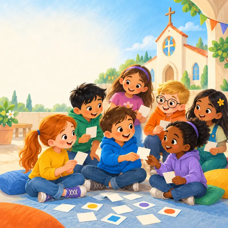 Illustrazione di giochi cattolici per bambini in gruppo